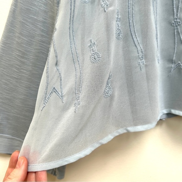 Free People Pandora Slate Blue Embroidered Sheer Blouse, Size Medium - Picture 8 of 11
